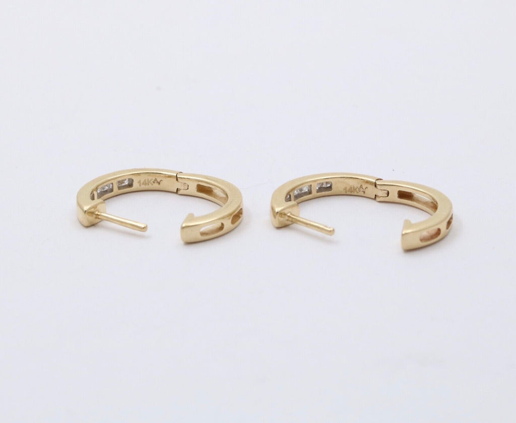 Vintage Ladies Diamonds 14K Yellow White Gold Huggie Earrings