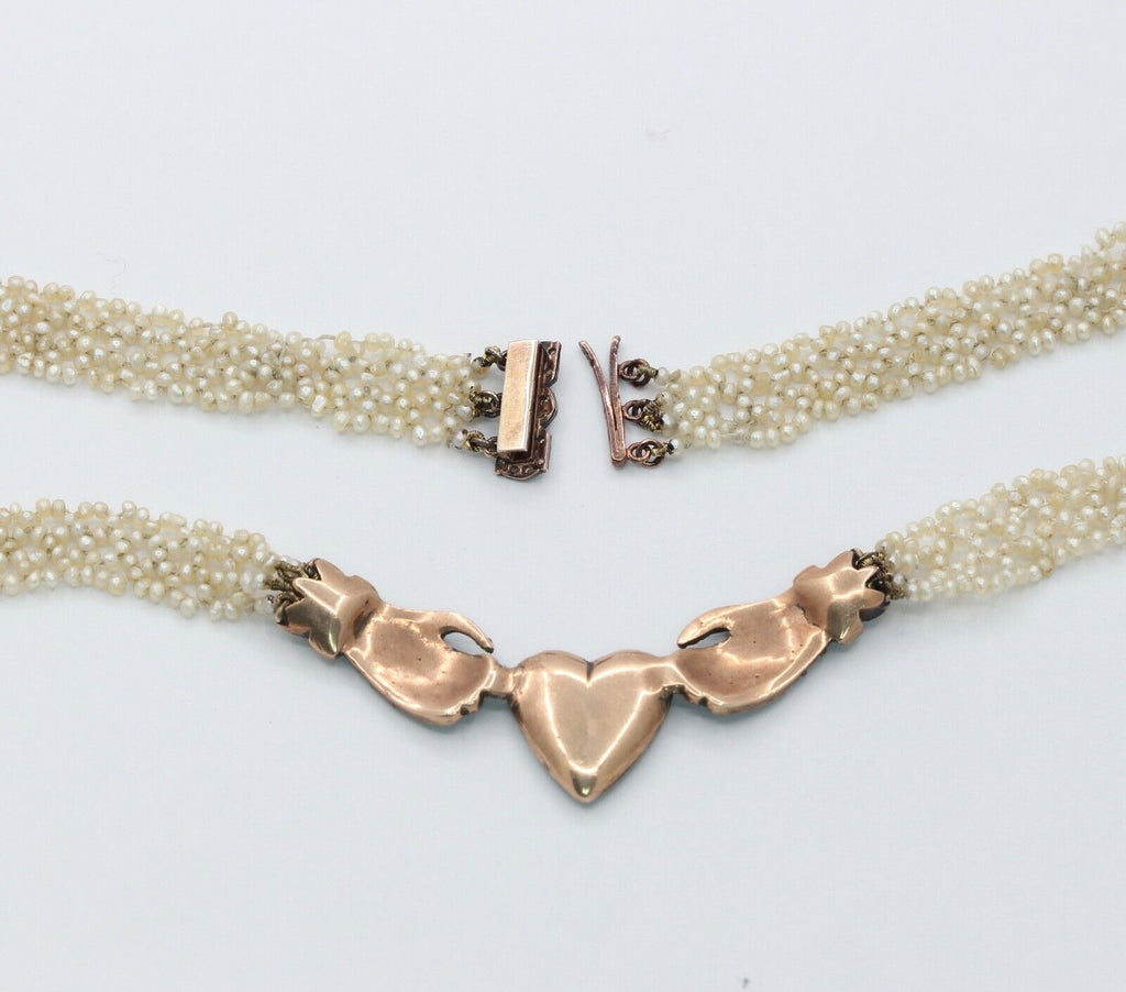 Rare Beautiful Victorian Diamonds 18K 10K Seed Pearls Necklace