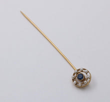 Load image into Gallery viewer, Antique Art Deco Sapphire and Pearl 14K Yellow Gold Stick Pin
