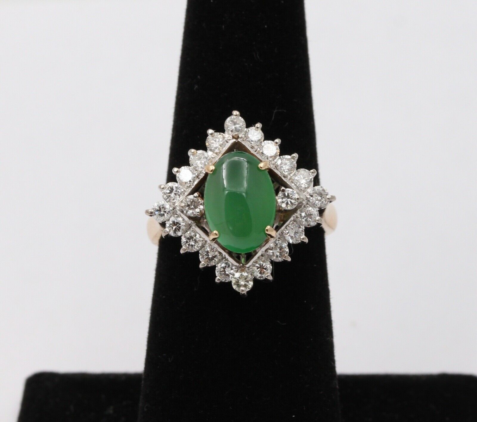 Vintage Jade Diamonds 14K Yellow White Gold Ring
