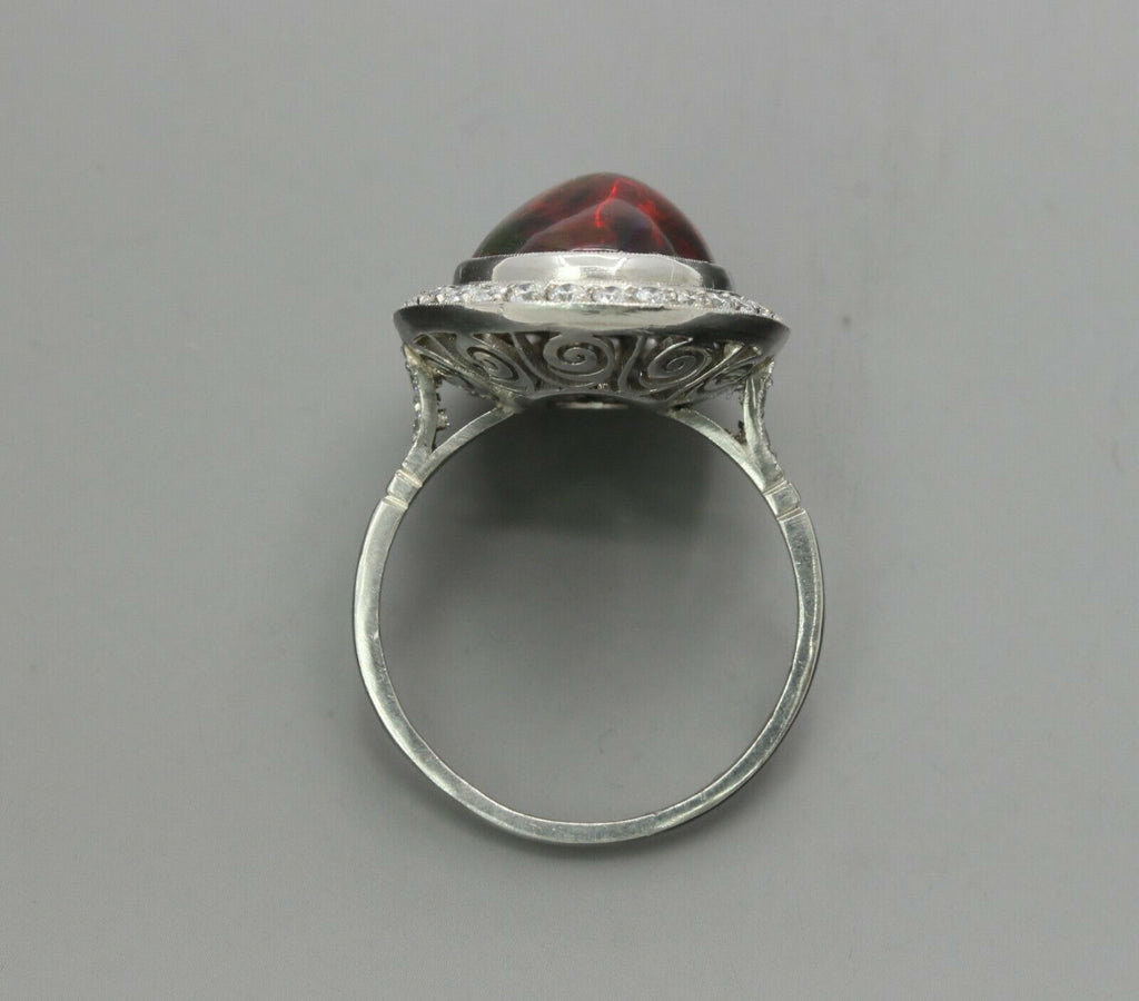Vintage Platinum Black Australian Opal Diamond Cocktail Ring
