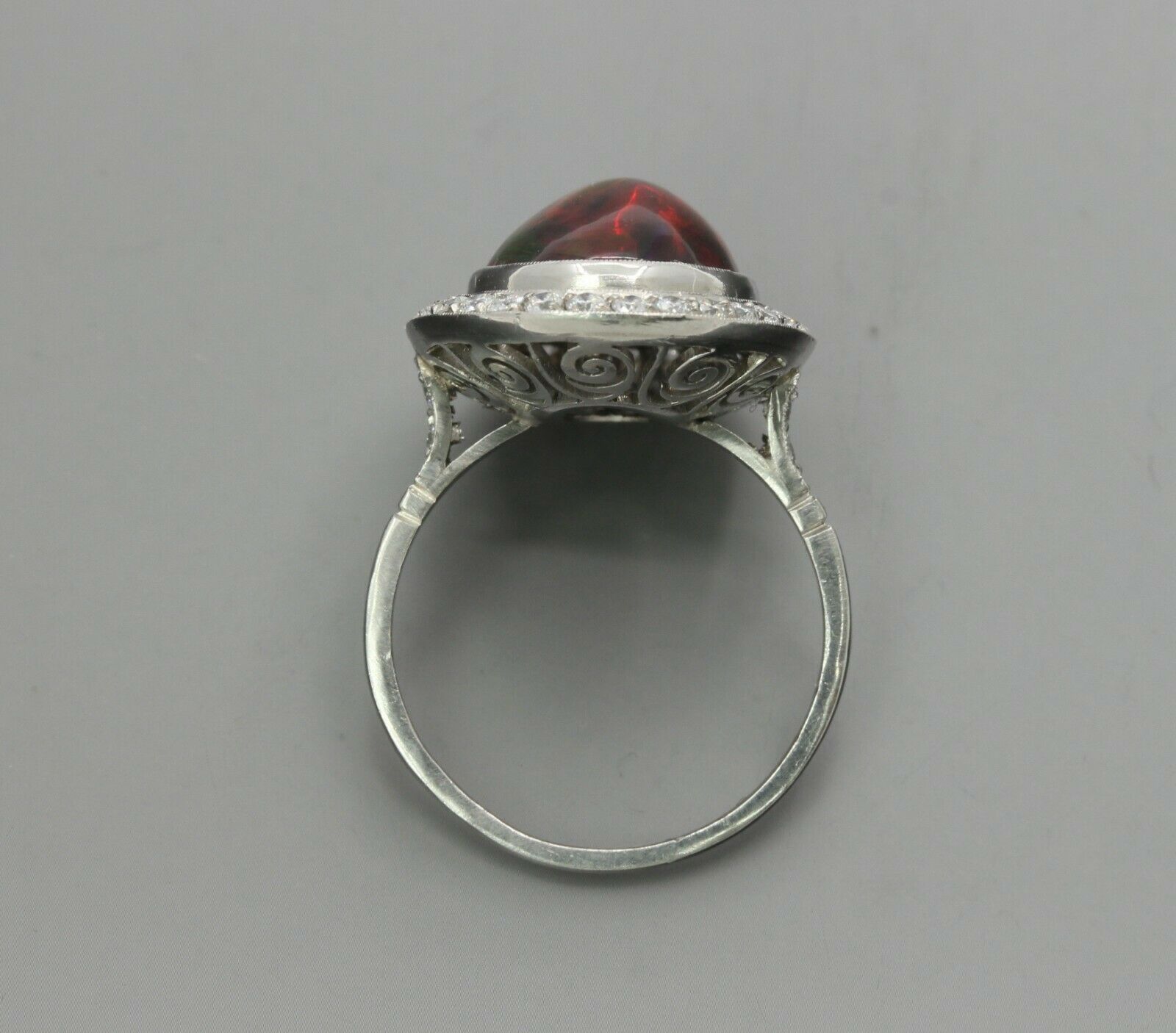 Vintage Platinum Black Australian Opal Diamond Cocktail Ring