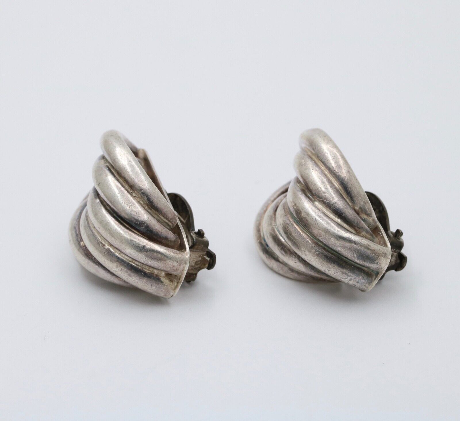 Vintage Mexico Sterling Silver Geometric Large Clip On Earrings