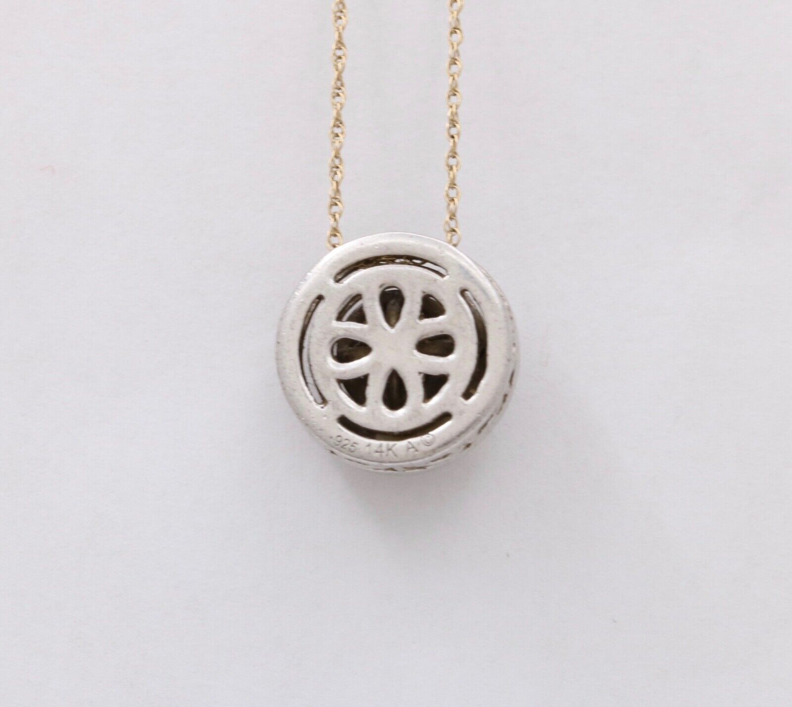 Vintage 14K & Sterling Silver Diamond Pendant , Necklace