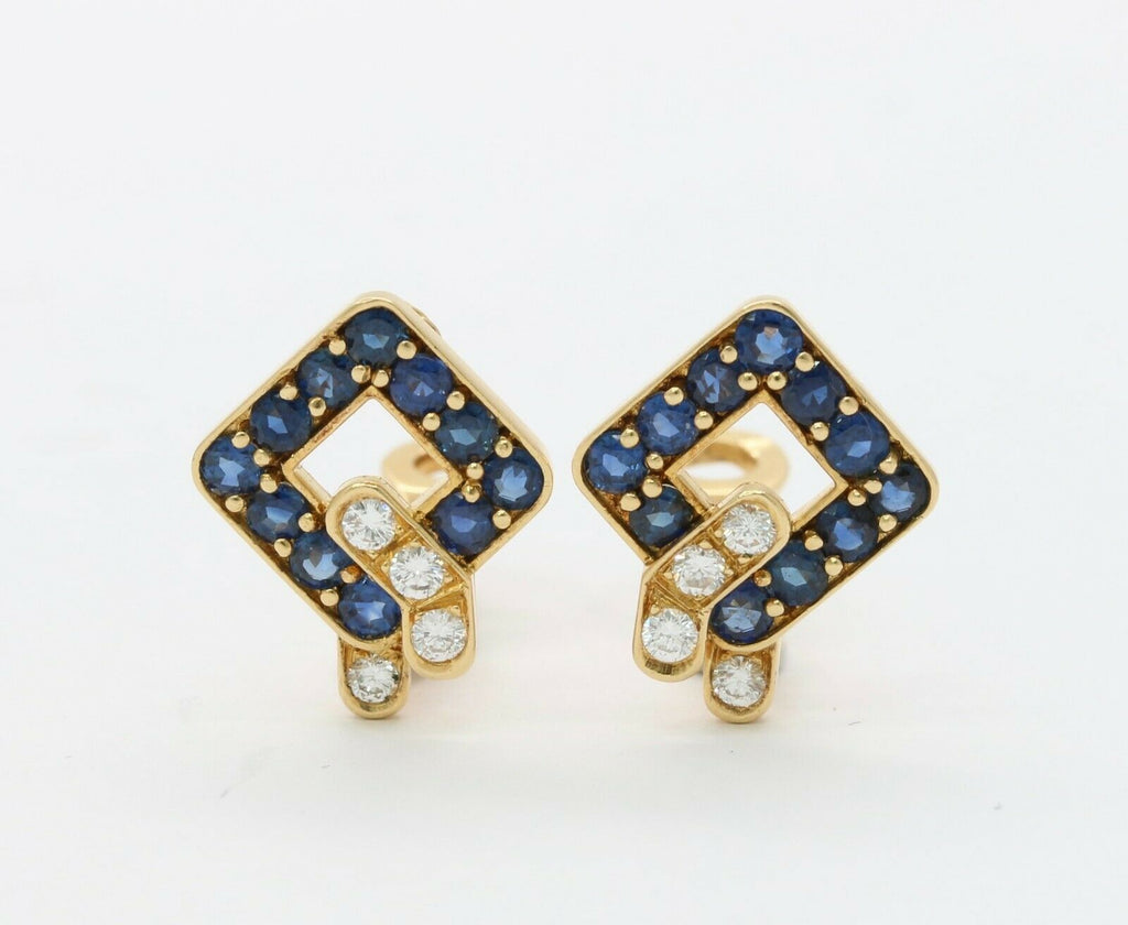 Mauboussin Paris Vintage 18K Yellow Gold Sapphire Diamond Earrings