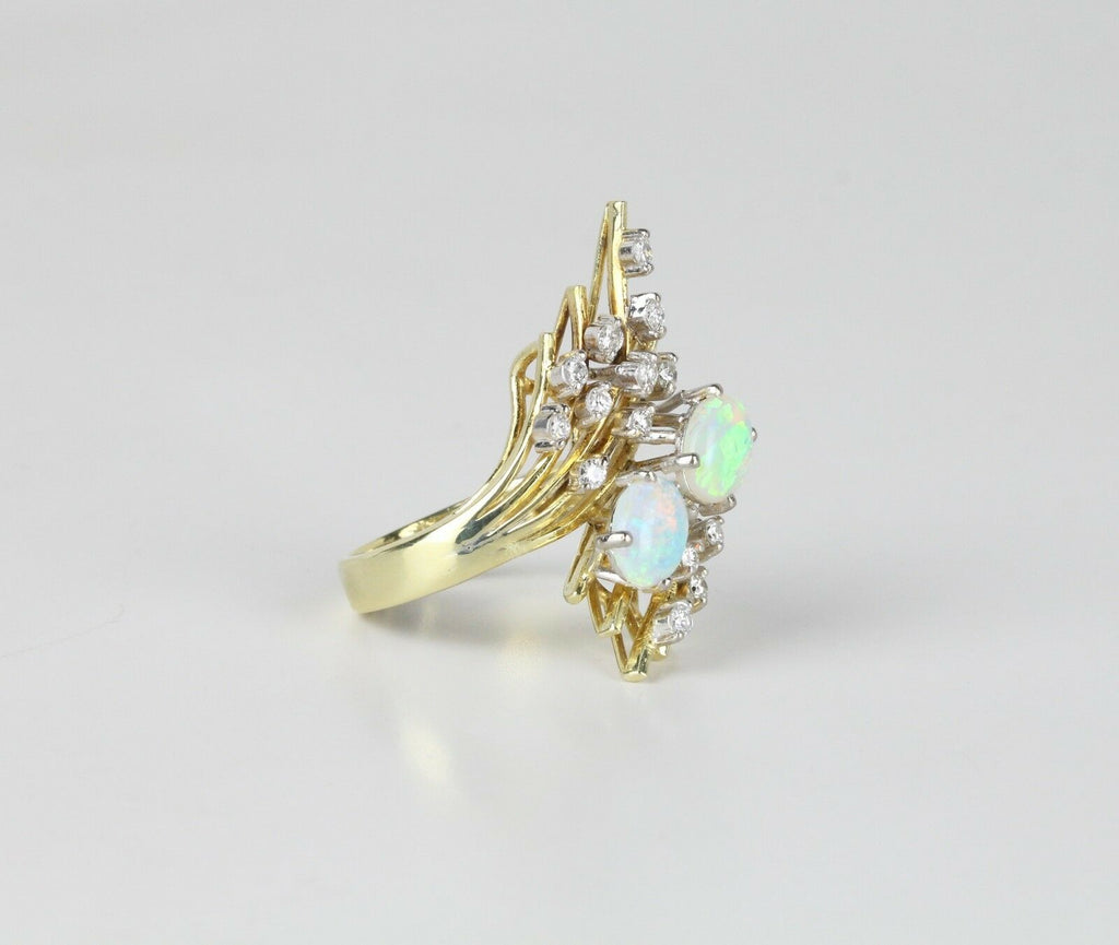 Vintage Opal and Diamond 18K Yellow Gold Cluster Ring