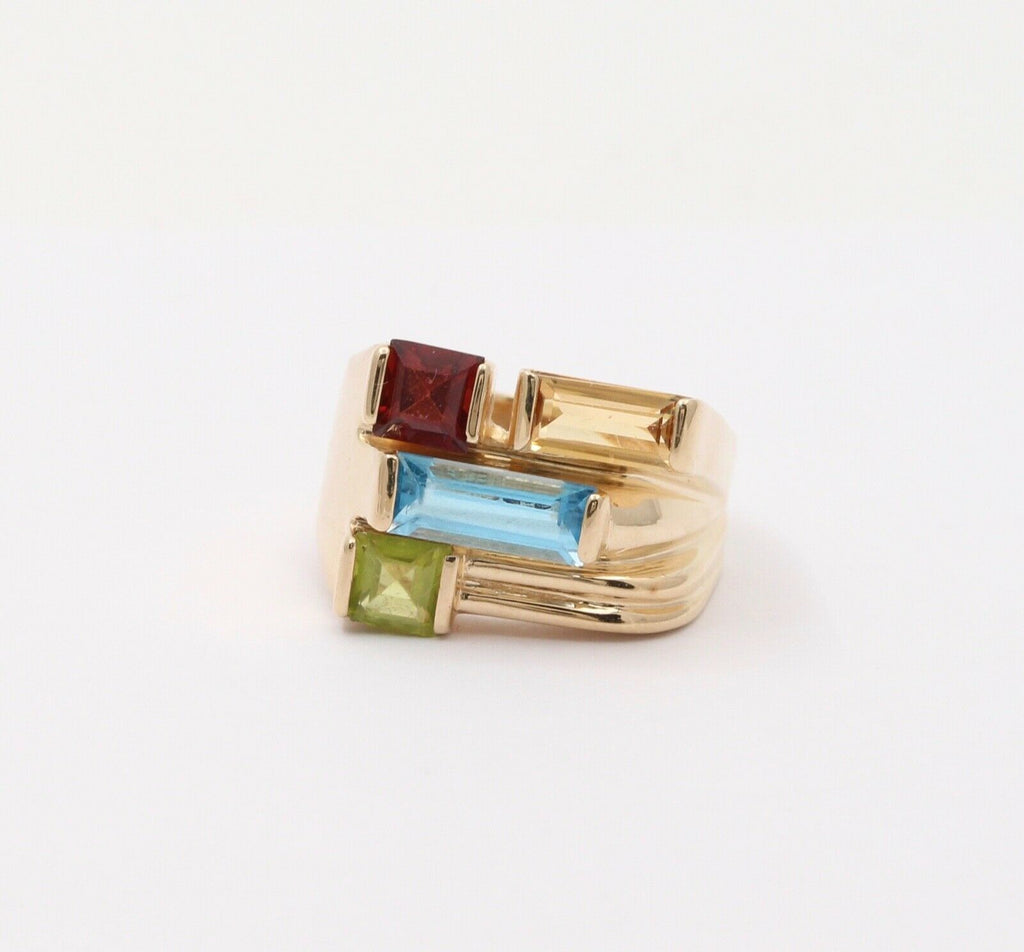 Vintage Geometric Multi Stone 14K Yellow Gold Ring