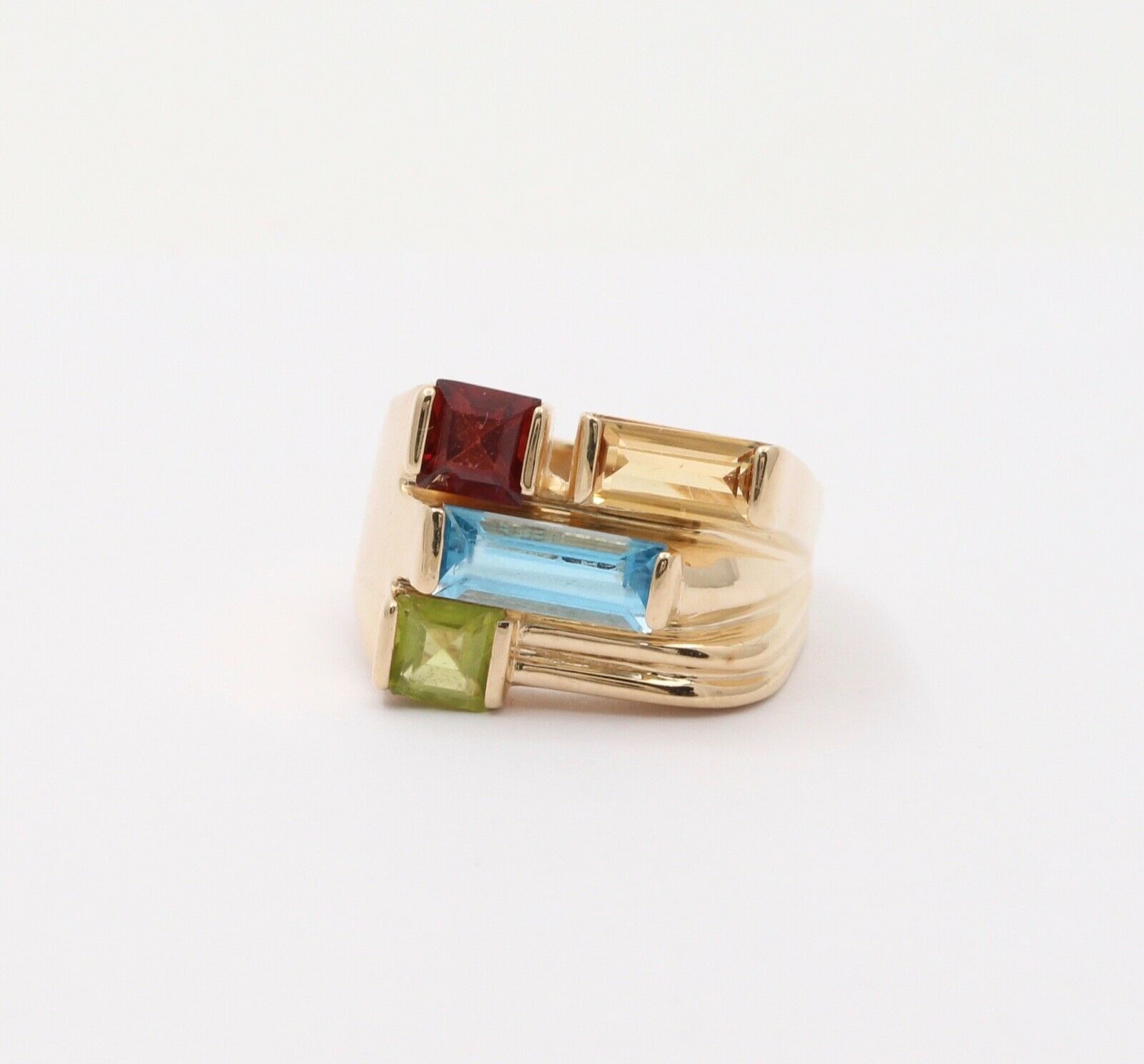Vintage Geometric Multi Stone 14K Yellow Gold Ring