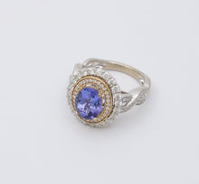 Load image into Gallery viewer, Vintage Tanzanite And Diamond Halo 14K White Gold Ring
