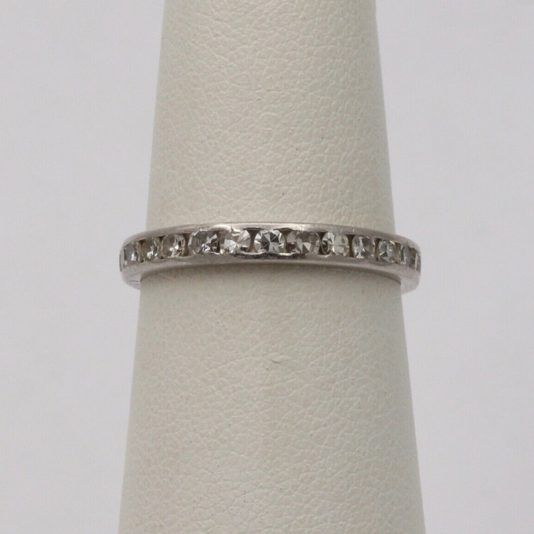 Classic Art Deco 18K White Gold Single Cut Diamonds Eternity Ring, Band , Weddin