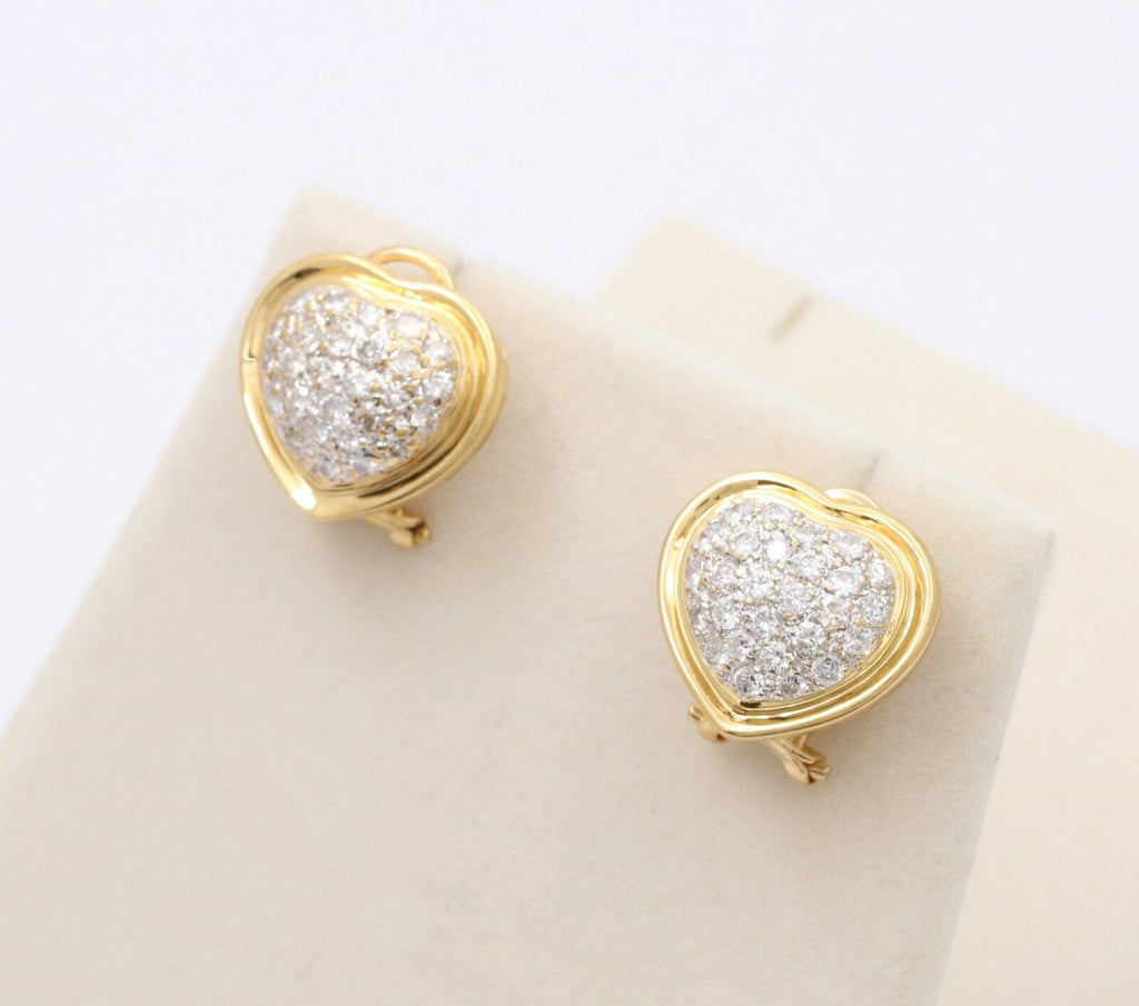 Vintage Heart Diamonds 18K Yellow Gold Earrings