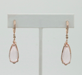 Lovely 14K Rose Gold Pink Quartz & Diamond Drop Earrings.