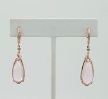 Load image into Gallery viewer, Lovely 14K Rose Gold Pink Quartz &amp; Diamond Drop Earrings.
