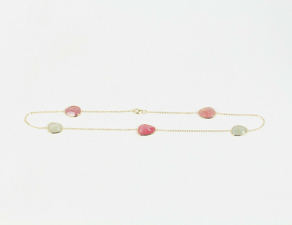 Vintage 14K Yellow Gold Garnet Station Necklace
