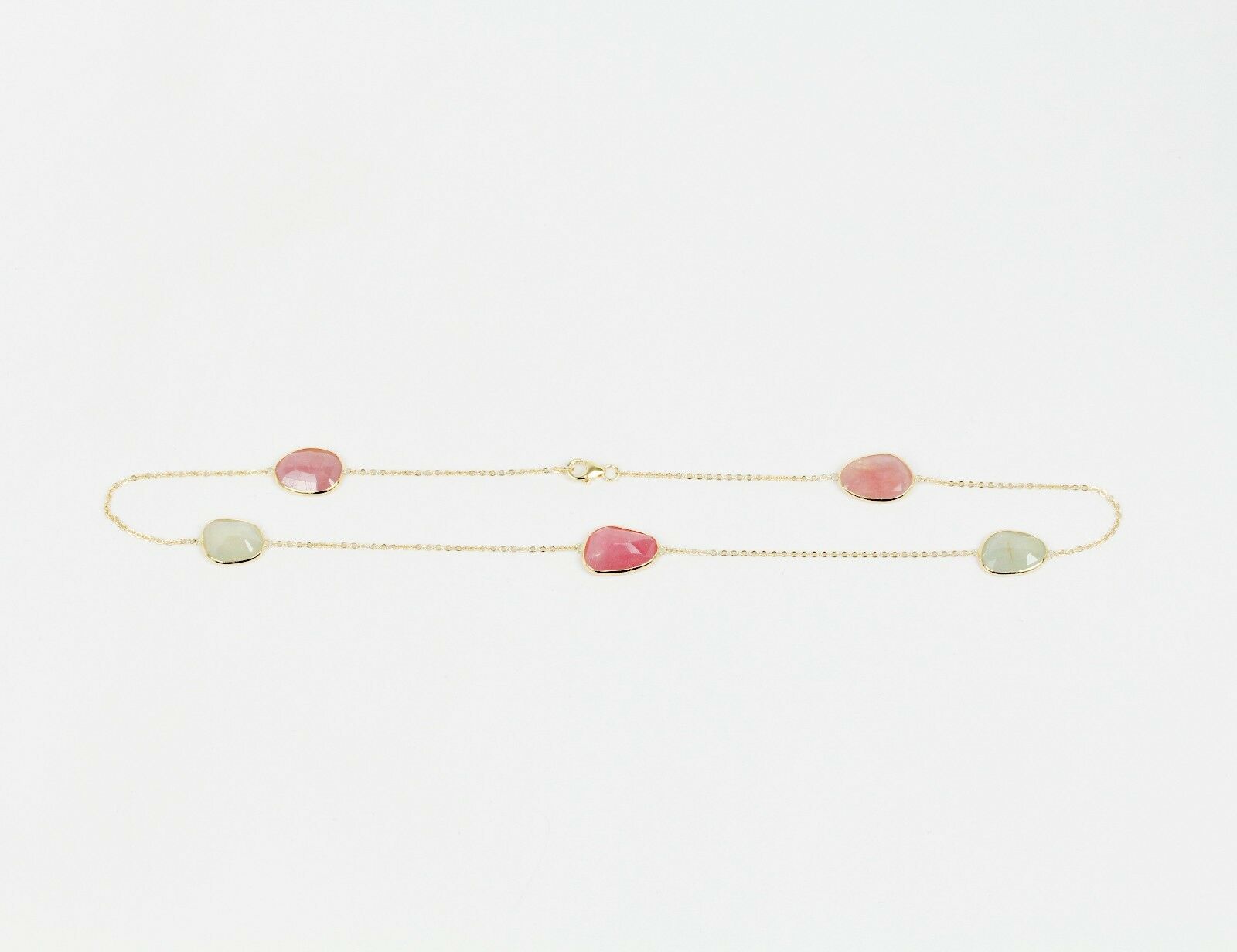 Vintage 14K Yellow Gold Garnet Station Necklace