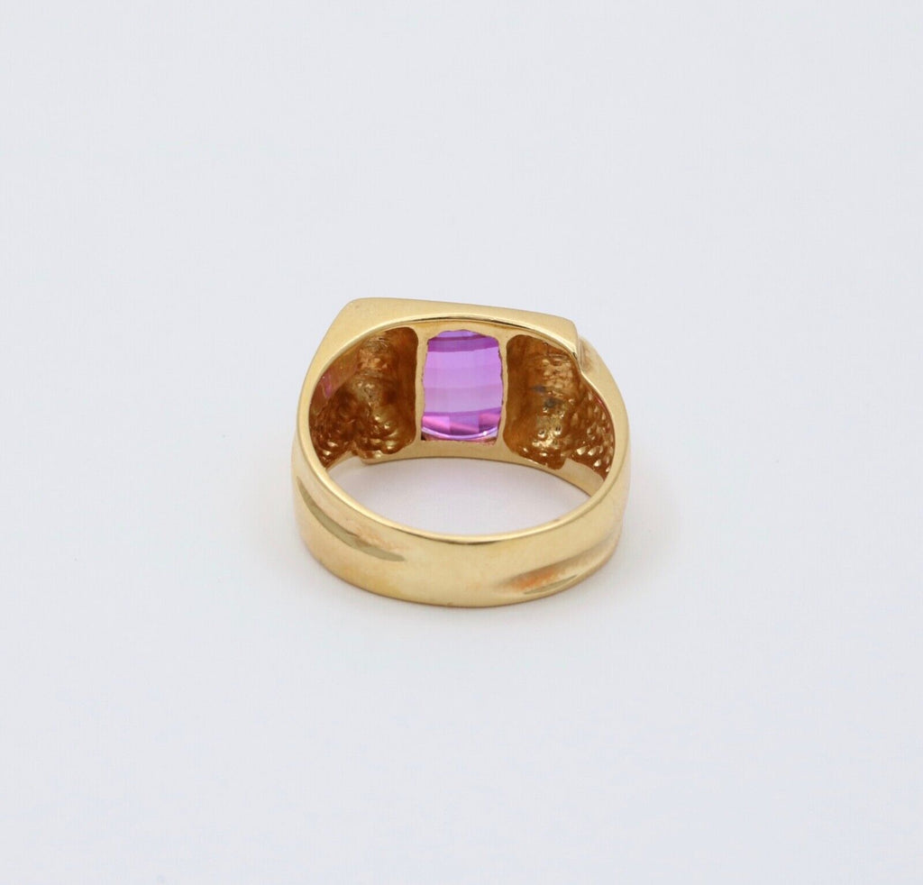 Vintage Geometric Pink Sapphire Ring Band, Estate Ring
