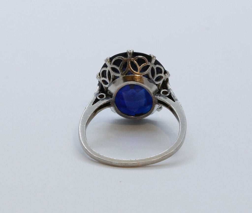 Art Deco Large Synthetic Sapphire Diamonds Platinum Cocktail Ring