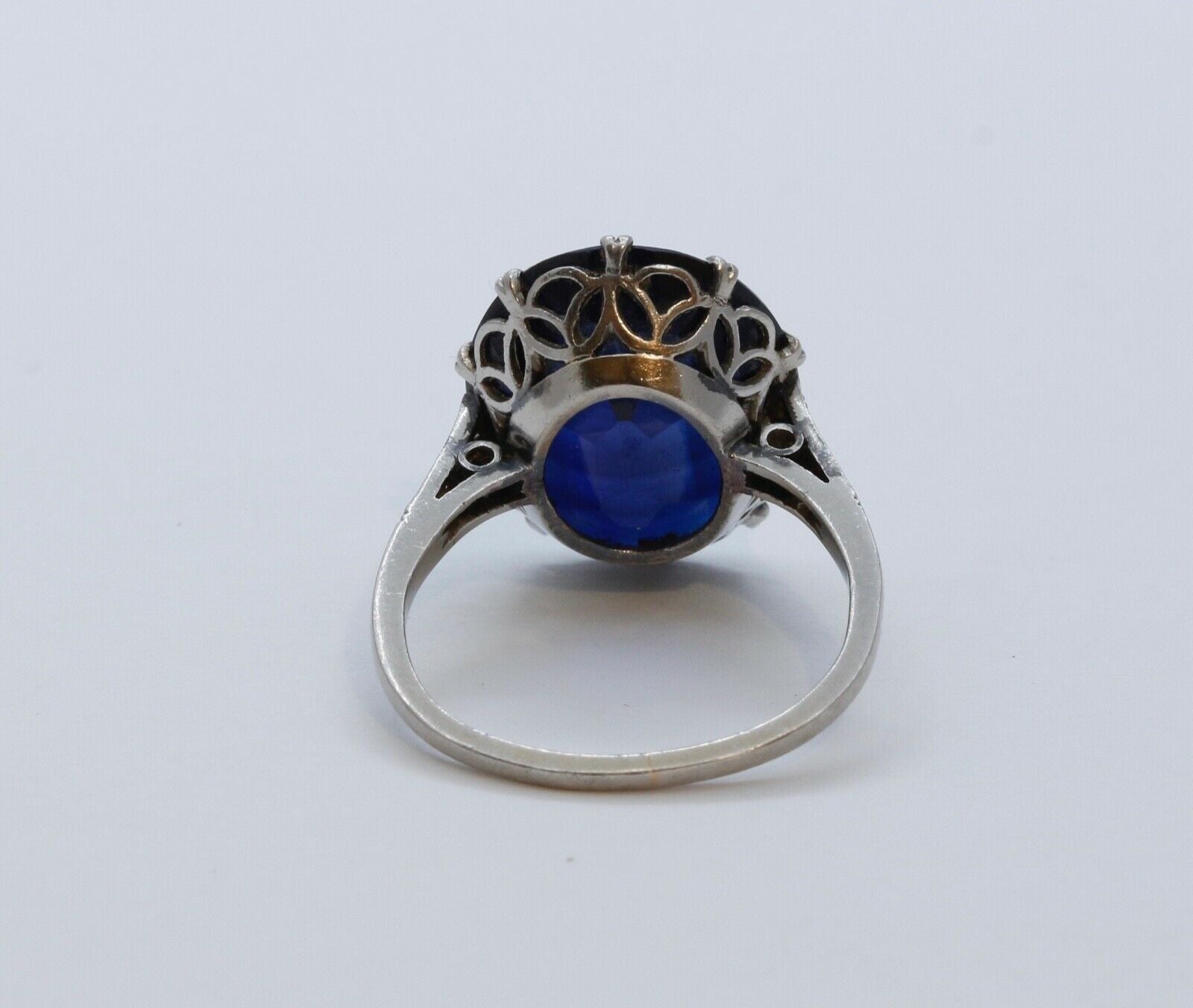 Art Deco Large Synthetic Sapphire Diamonds Platinum Cocktail Ring