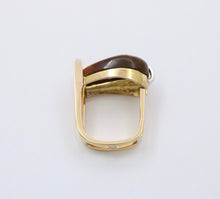 Load image into Gallery viewer, Modern Vintage 14K Yellow Gold Geometric Tiger Eye &amp; Diamond Ring.
