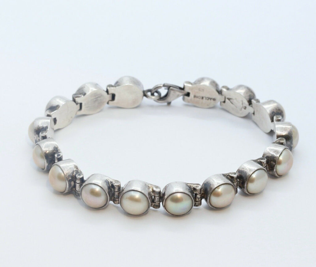 Vintage Aceloni Bracelet 925 Sterling Silver and Pearls