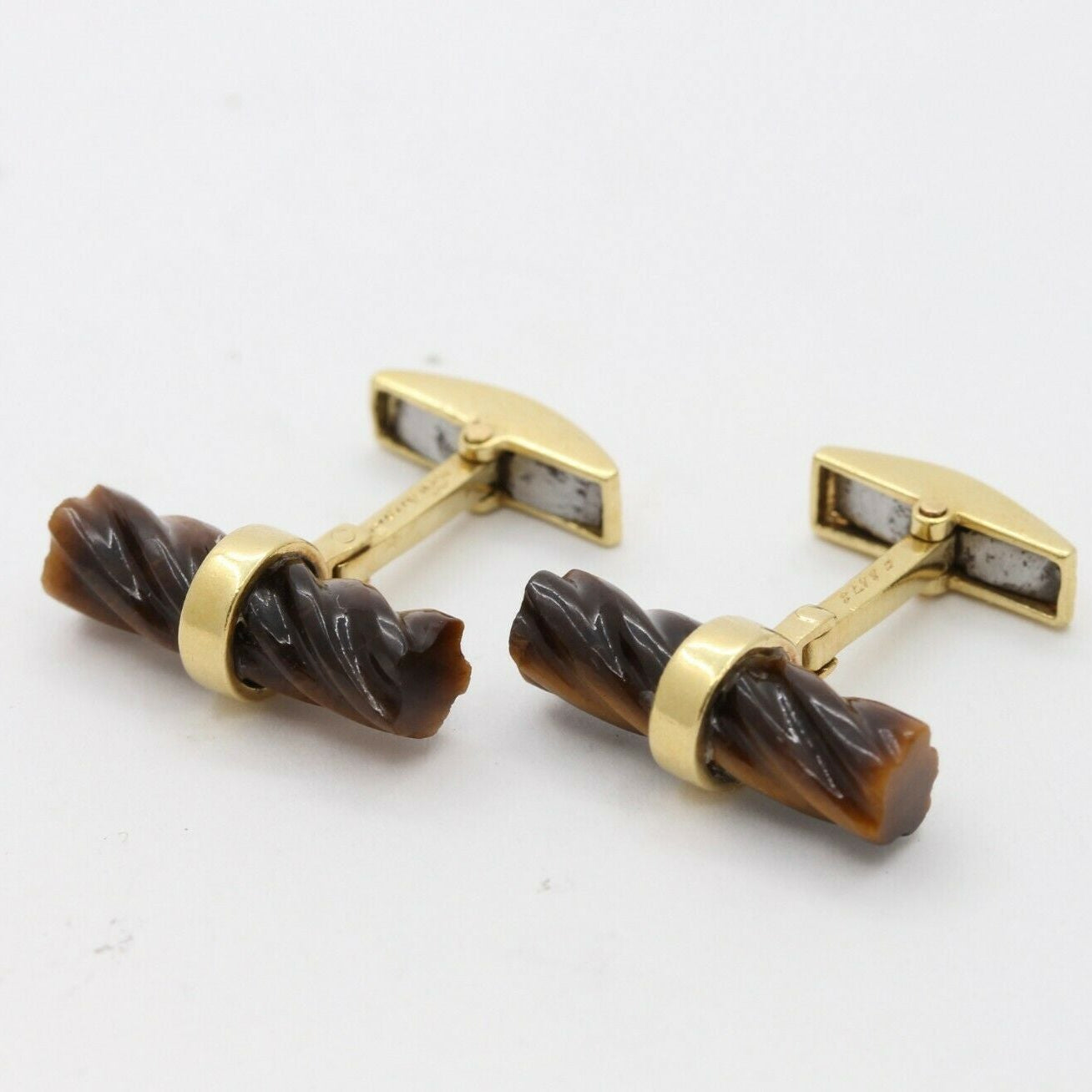 Vintage 18K Yellow Gold Tigers Eye Cufflinks