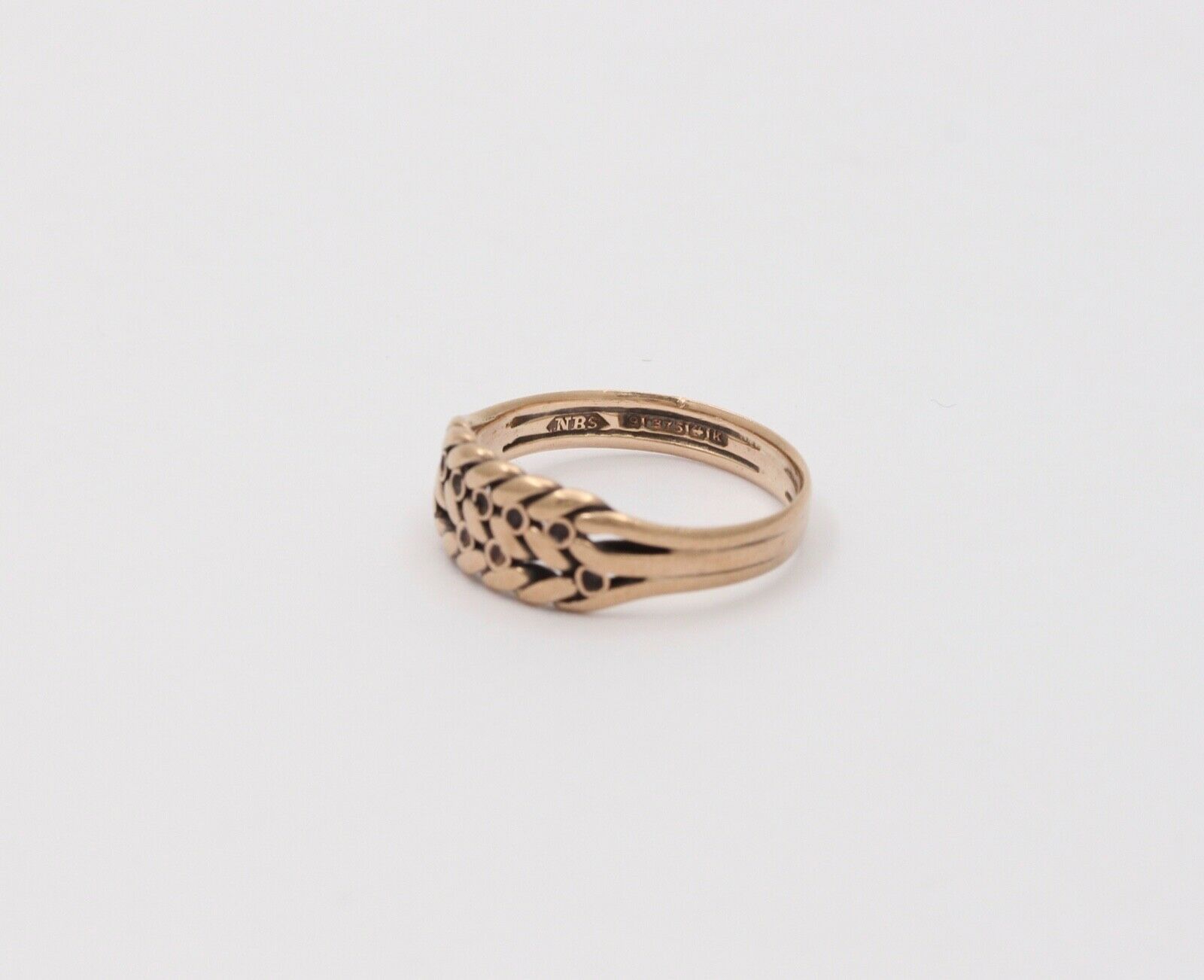 Art Deco Nathan Brothers Leaf Pattern English 9K Rose Gold Ring