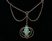 Load image into Gallery viewer, Art Nouveau 14K Yellow Gold Opal &amp; Pink Tourmaline Festoon Necklace Pendant .
