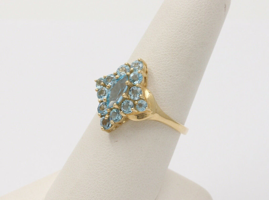 Vintage London Blue Topaz 14K Yellow Gold Navette Cluster Ring