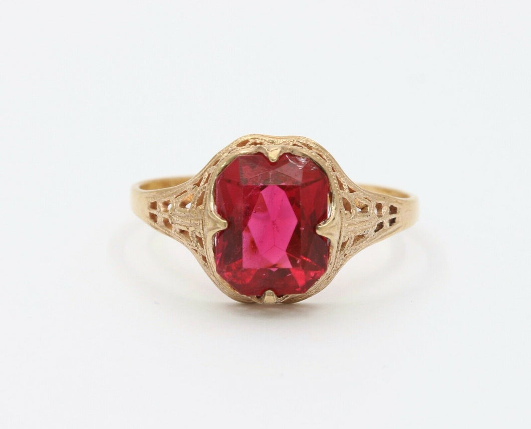 Edwardian Ladies 14K Yellow Gold Synthetic Ruby Ring