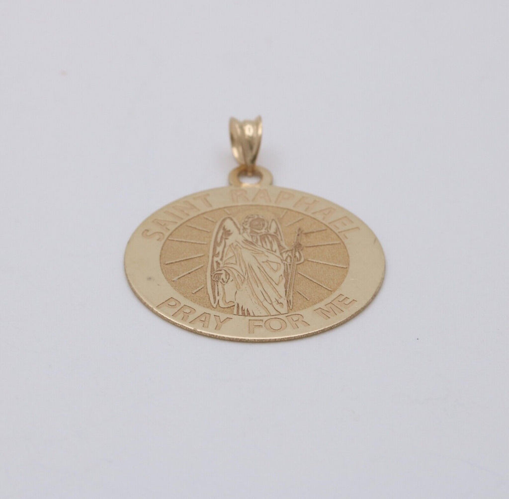 Vintage Saint Raphael 14K Yellow Gold Medallion Charm Pendant
