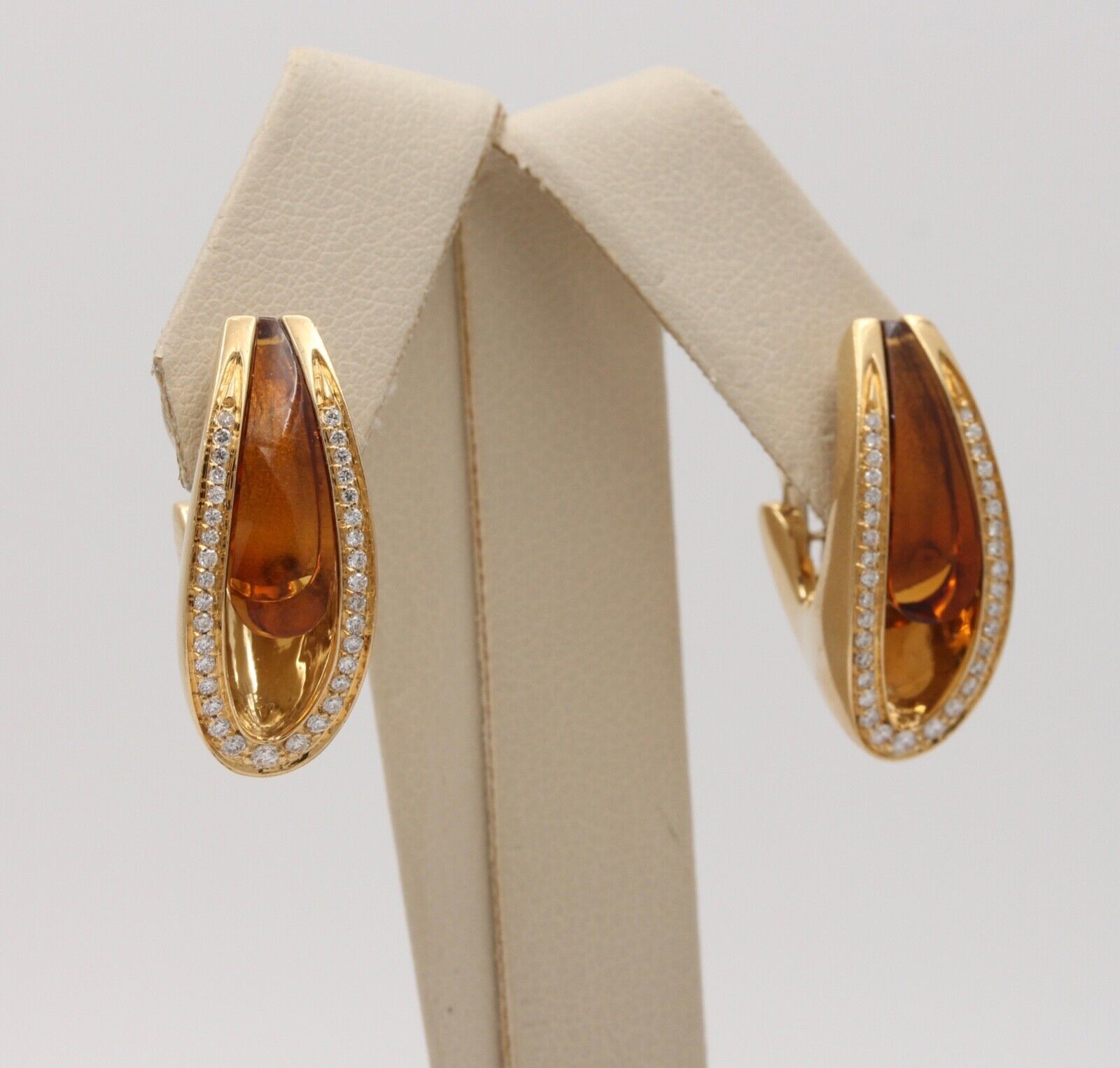 Vintage 18K Yellow Gold Citrine & Diamond Clip Huggie Earrings