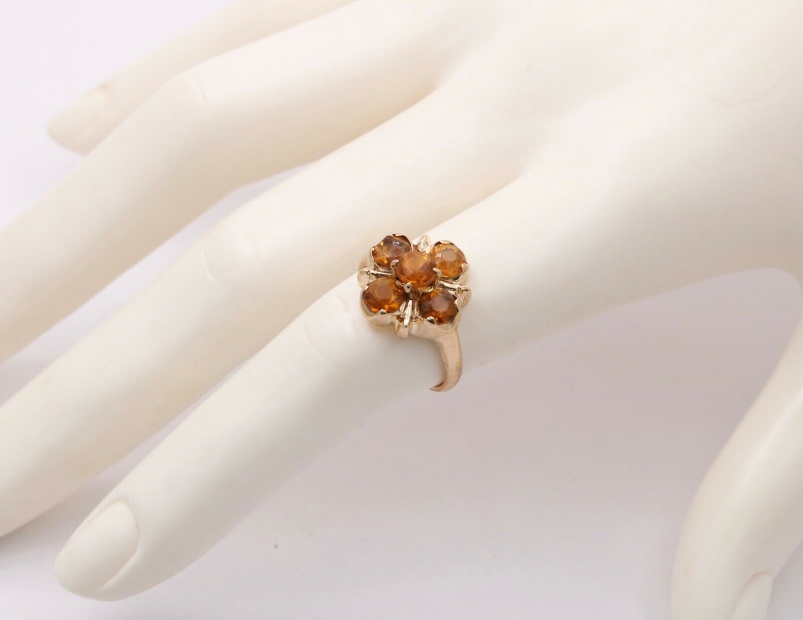 Vintage 14K Yellow Gold Citrine Flower Ring, Cocktail Ring