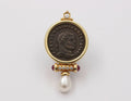 Roman Coin Rubies Diamond Pearl 18K Yellow Gold Brooch Pin