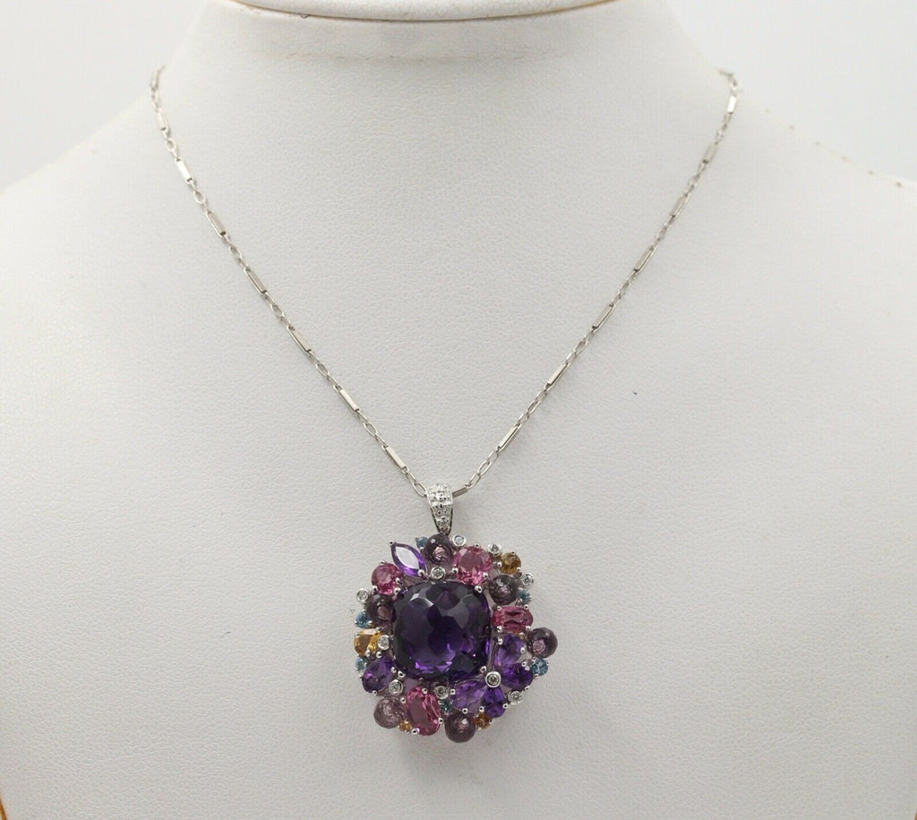 Vintage 18K White Gold Huge Amethyst Quartz Party Necklace
