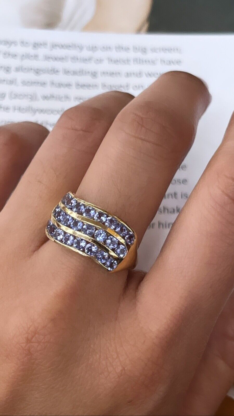Vintage lavender Tanzanite Three layer Architecture Ring.