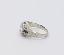 Load image into Gallery viewer, Antique Art Deco 14K White Gold Diamond &amp; Sapphire Ring, Engagement Ring.
