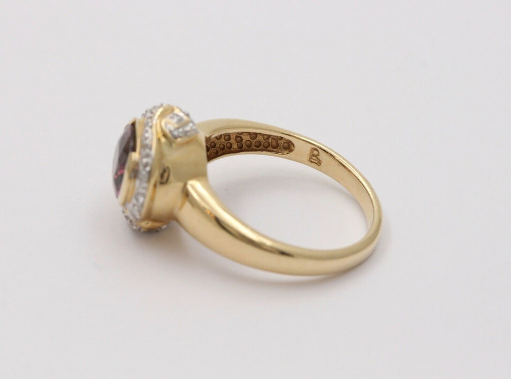 Vintage Tourmaline Diamonds 14K Yellow White Gold Cocktail Ring