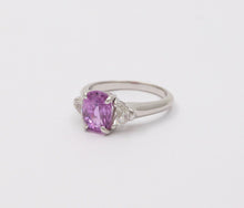 Load image into Gallery viewer, Classic Pink Sapphire and Half Moon Diamond 14K White Gold Ring, Engagement Ring
