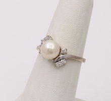 Load image into Gallery viewer, Vintage 14K White Gold Pearl &amp; Diamond Ring.
