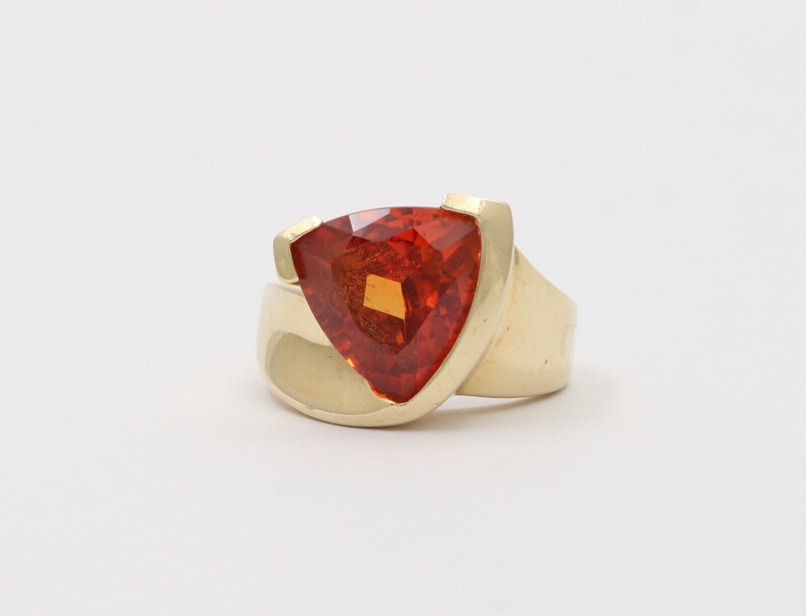 Vintage Trillion Cut Spessartine Garnet 14K Yellow Gold Ring