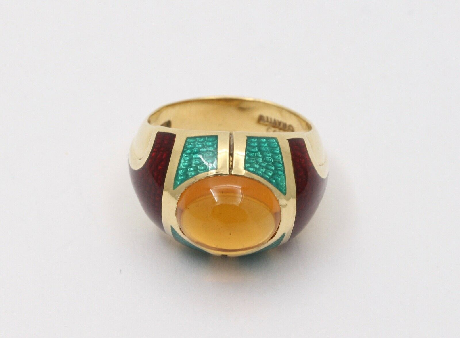 Unique Estate Mavito Citrine Guilloche Enamel 18K Gold Dome Ring,