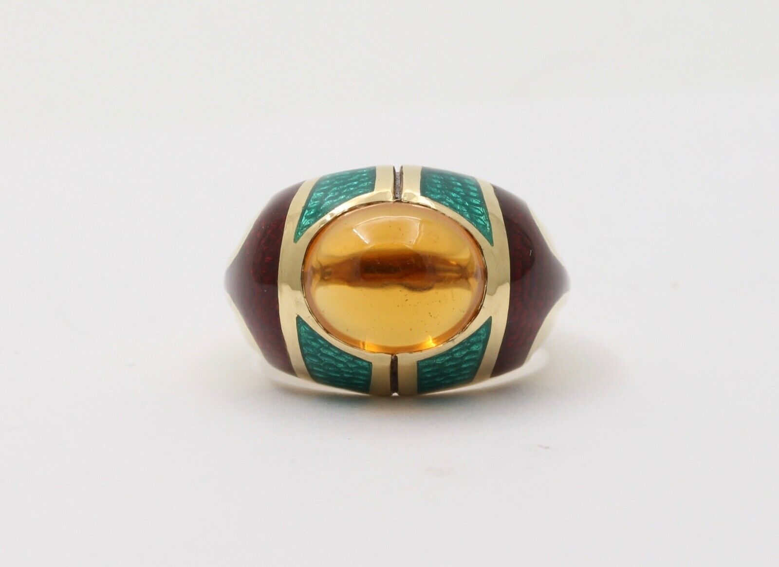 Unique Estate Mavito Citrine Guilloche Enamel 18K Gold Dome Ring,