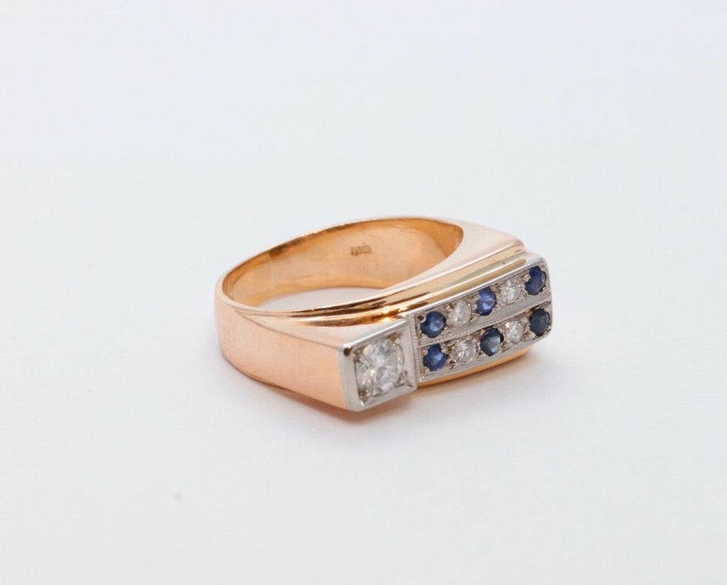 English Diamonds Sapphires 18K Yellow Gold Unisex Ring