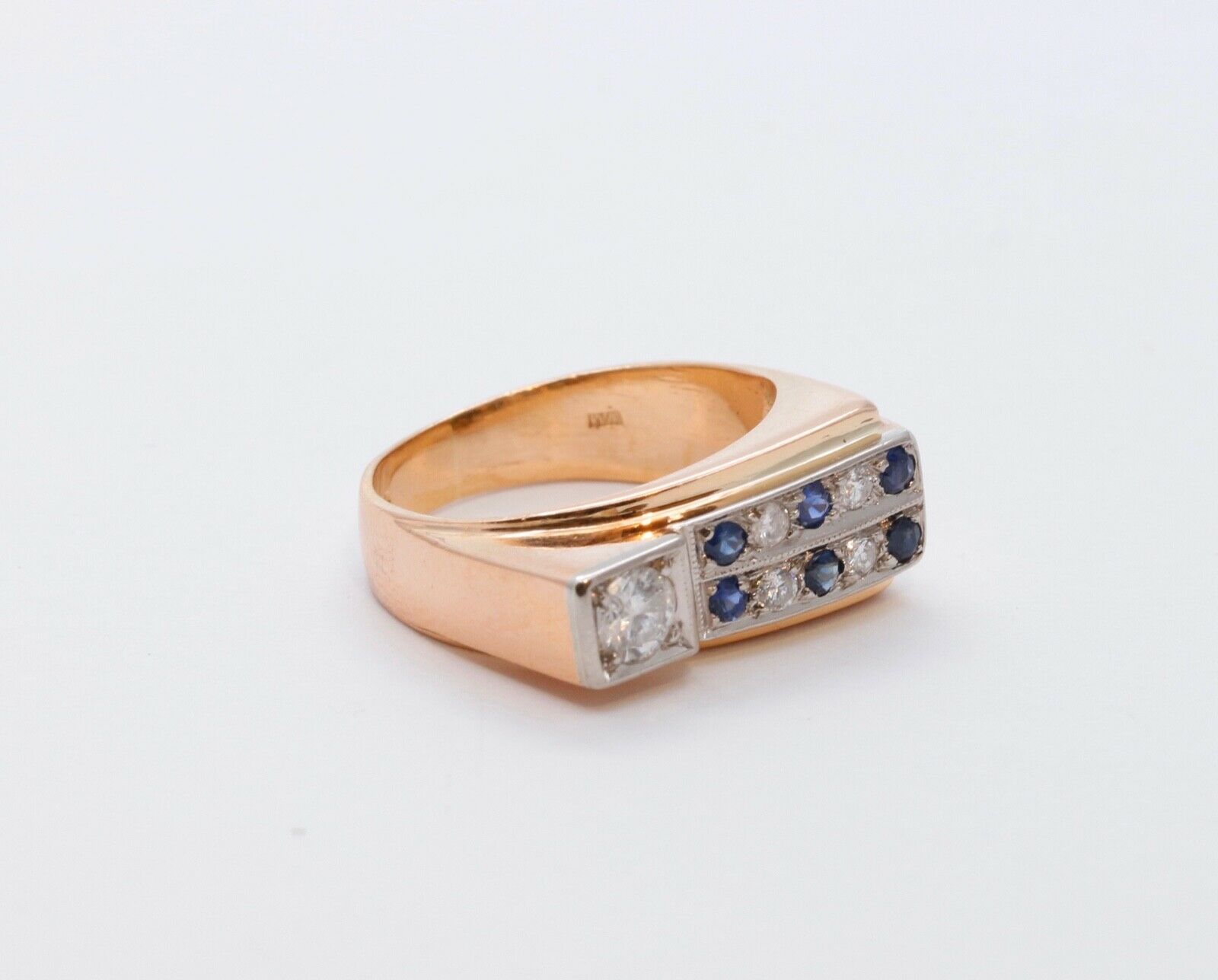 English Diamonds Sapphires 18K Yellow Gold Unisex Ring