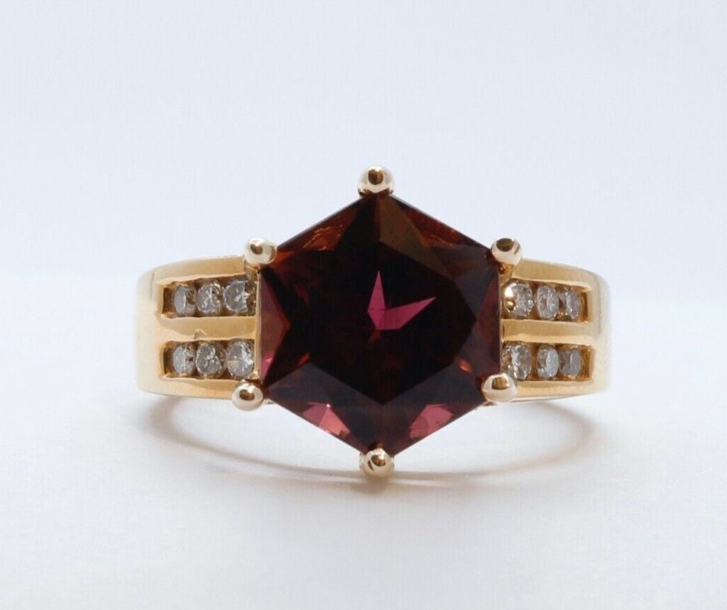 Large Pinkish Purple Hexagonal Cut Tourmaline Diamonds 14K YG Ring