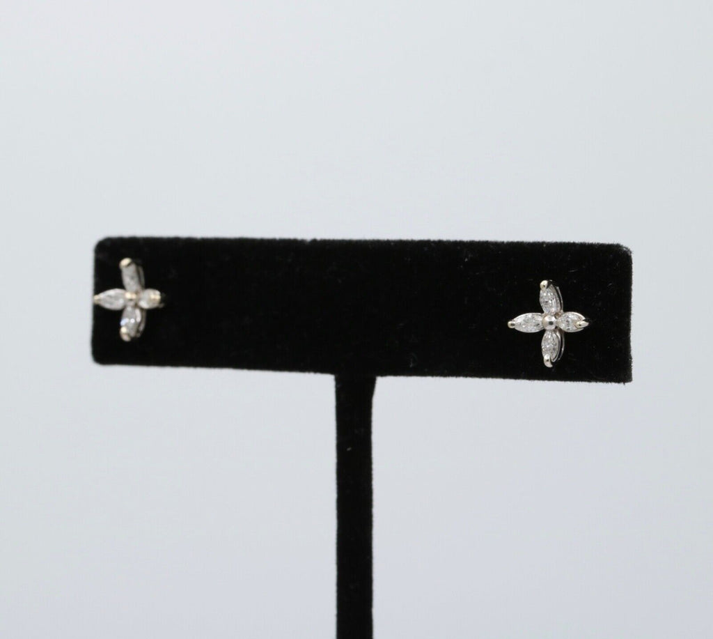 Vintage 10K Gold Diamond X Flower Studs Earrings