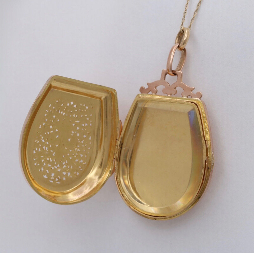 Vintage 18K Rose Gold Heavy Chased fleur de lis Locket Pendant