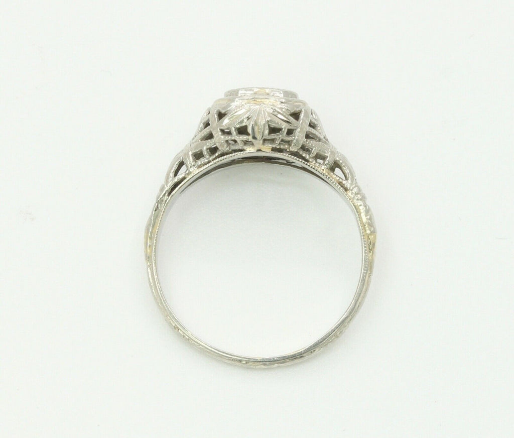 Art Deco 18K White Gold Diamonds Filagree Ring