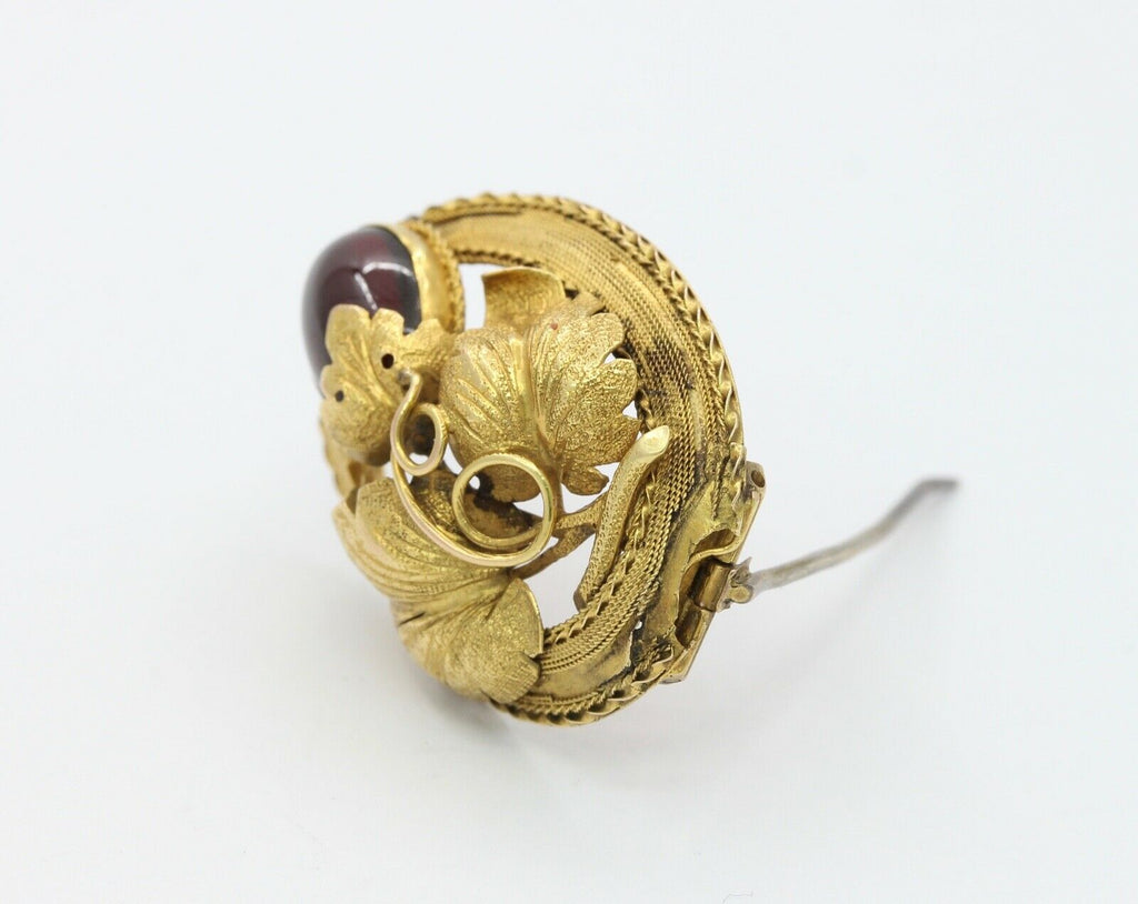 Victorian Ladies Amethyst 14K Yellow Gold Hibiscus Vine Brooch Pin