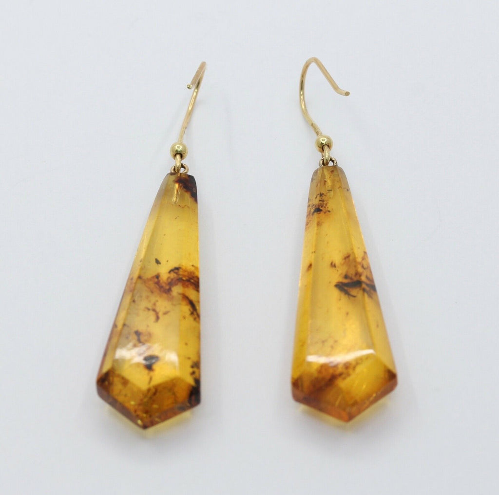 Vintage Ladies Italian Amber 18K Yellow Gold Earrings